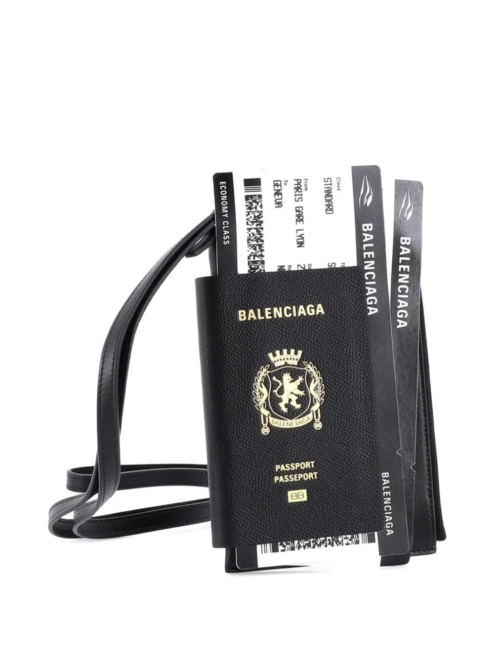 BALENCIAGA Pre-owned Passport Phone Holder Printed Leather Crossbody Bag In Black