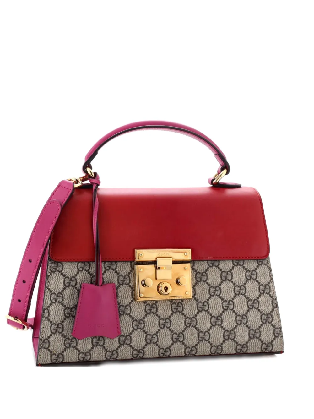 Pre-owned Gucci Padlock Top Handle Bag Gg Coated Canvas And Leather Small Satchel In Red