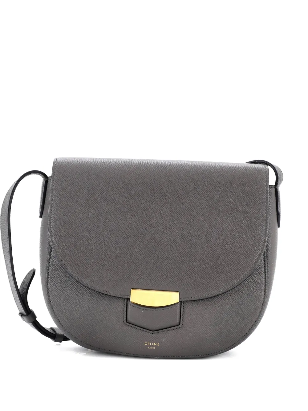 Pre-owned Celine Trotteur Grainy Leather Medium Crossbody Bag In Gray