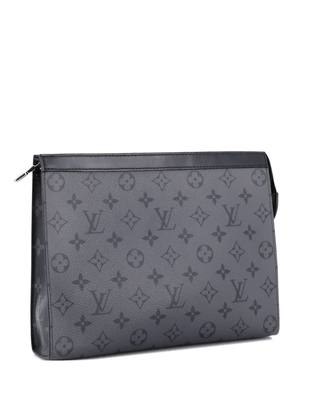 Pre-owned Louis Vuitton Pochette Voyage Reverse Monogram Eclipse Canvas Mm Clutch Bag In Gray