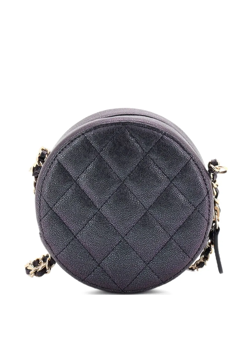 Pre-owned Chanel Round Clutch With Chain Quilted Iridescent Caviar Mini Crossbody Bag In Black