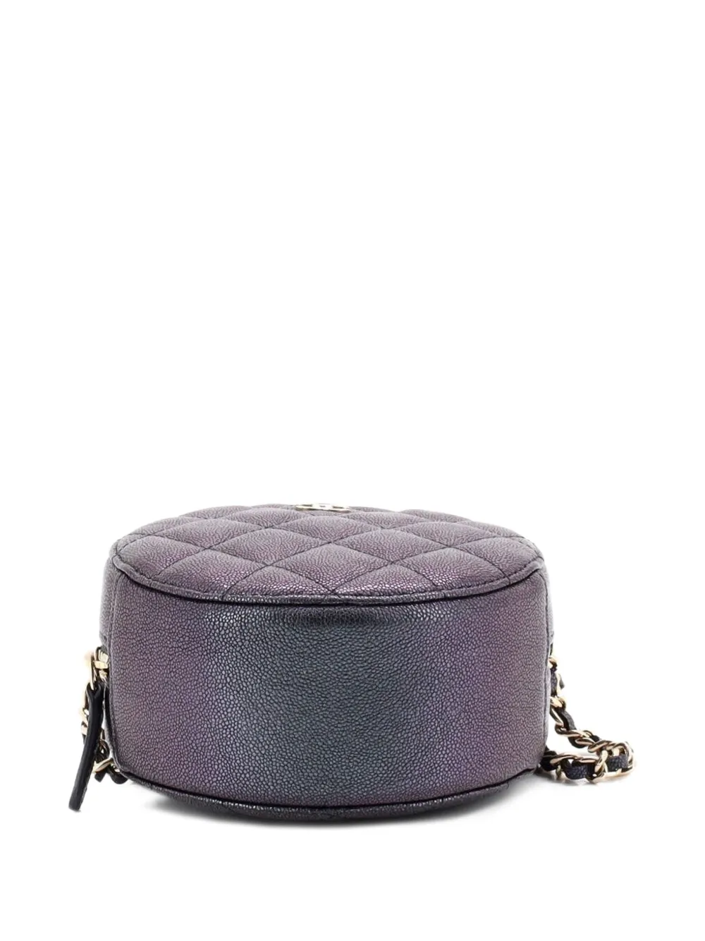 Pre-owned Chanel Round Clutch With Chain Quilted Iridescent Caviar Mini Crossbody Bag In Black