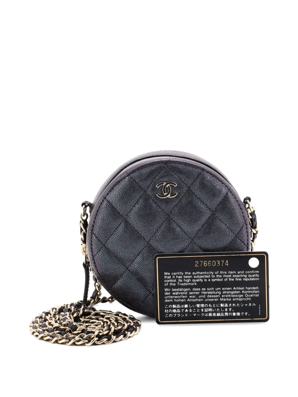 Pre-owned Chanel Round Clutch With Chain Quilted Iridescent Caviar Mini Crossbody Bag In Black