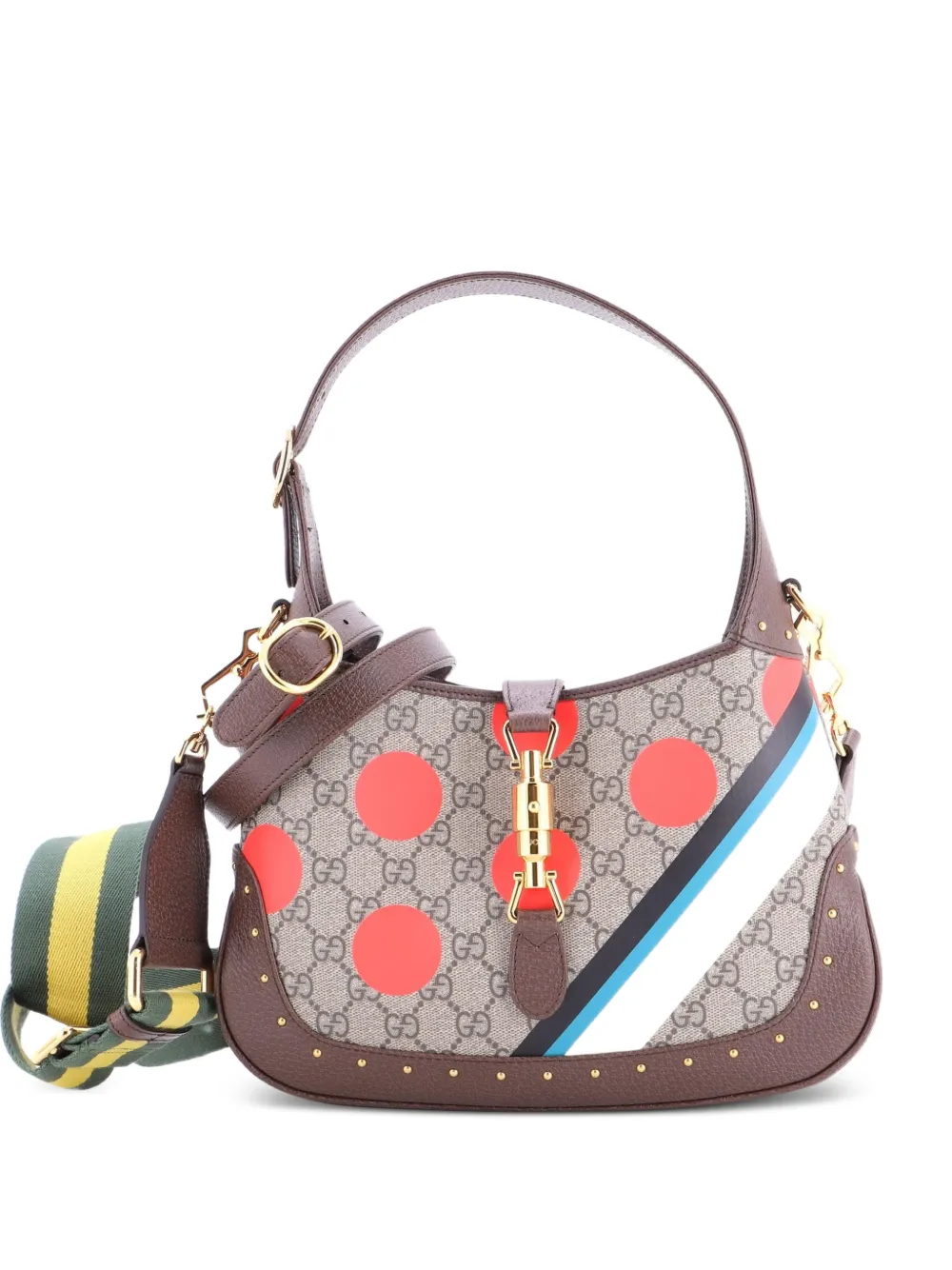 Gucci Pre-Owned Jackie 1961 Studded Printed GG Coated Canvas Small hobo bag - Marrone
