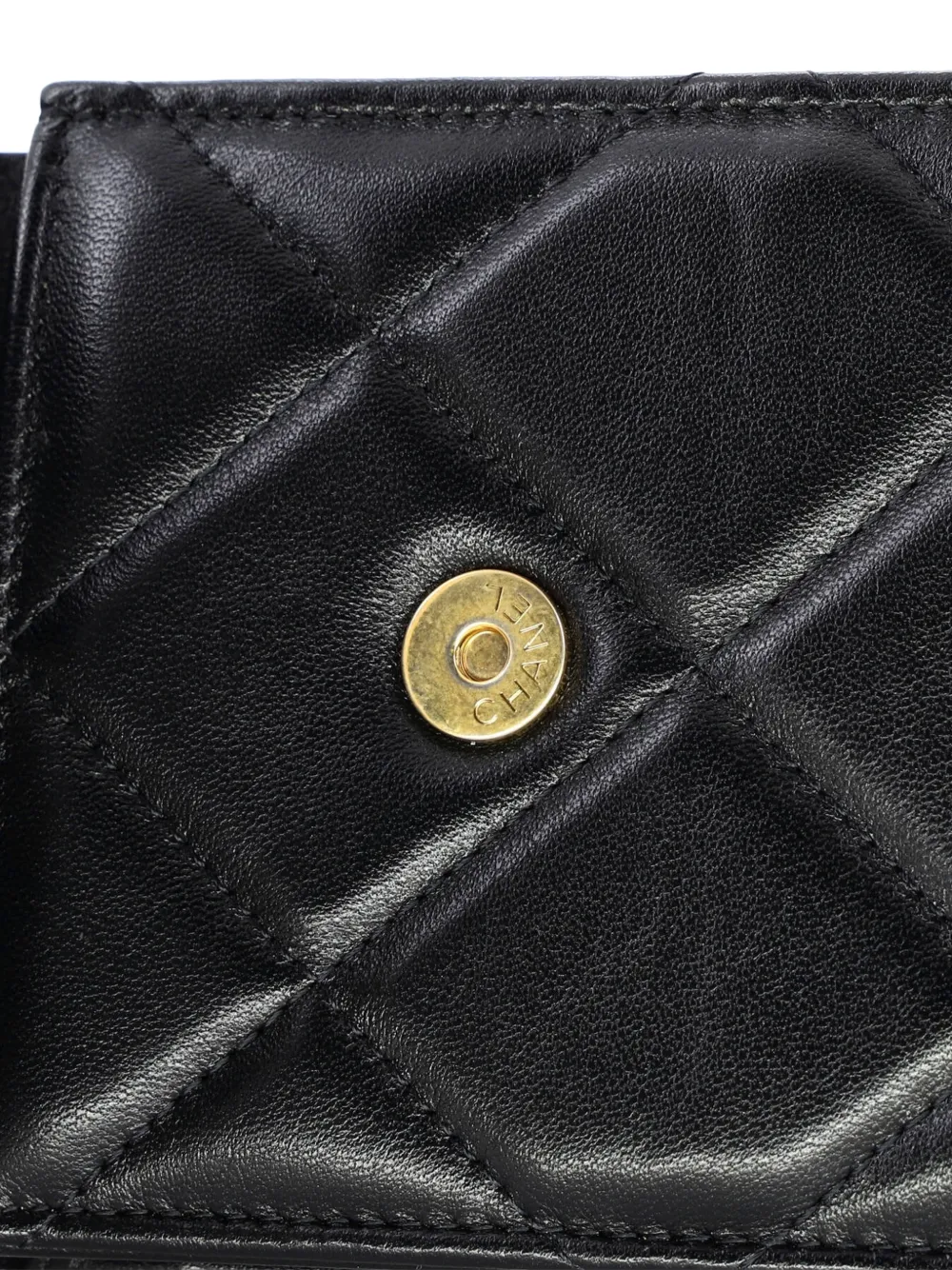 Pre-owned Chanel 19 Vertical Phone Holder With Chain Quilted Lambskin Crossbody Bag In Black