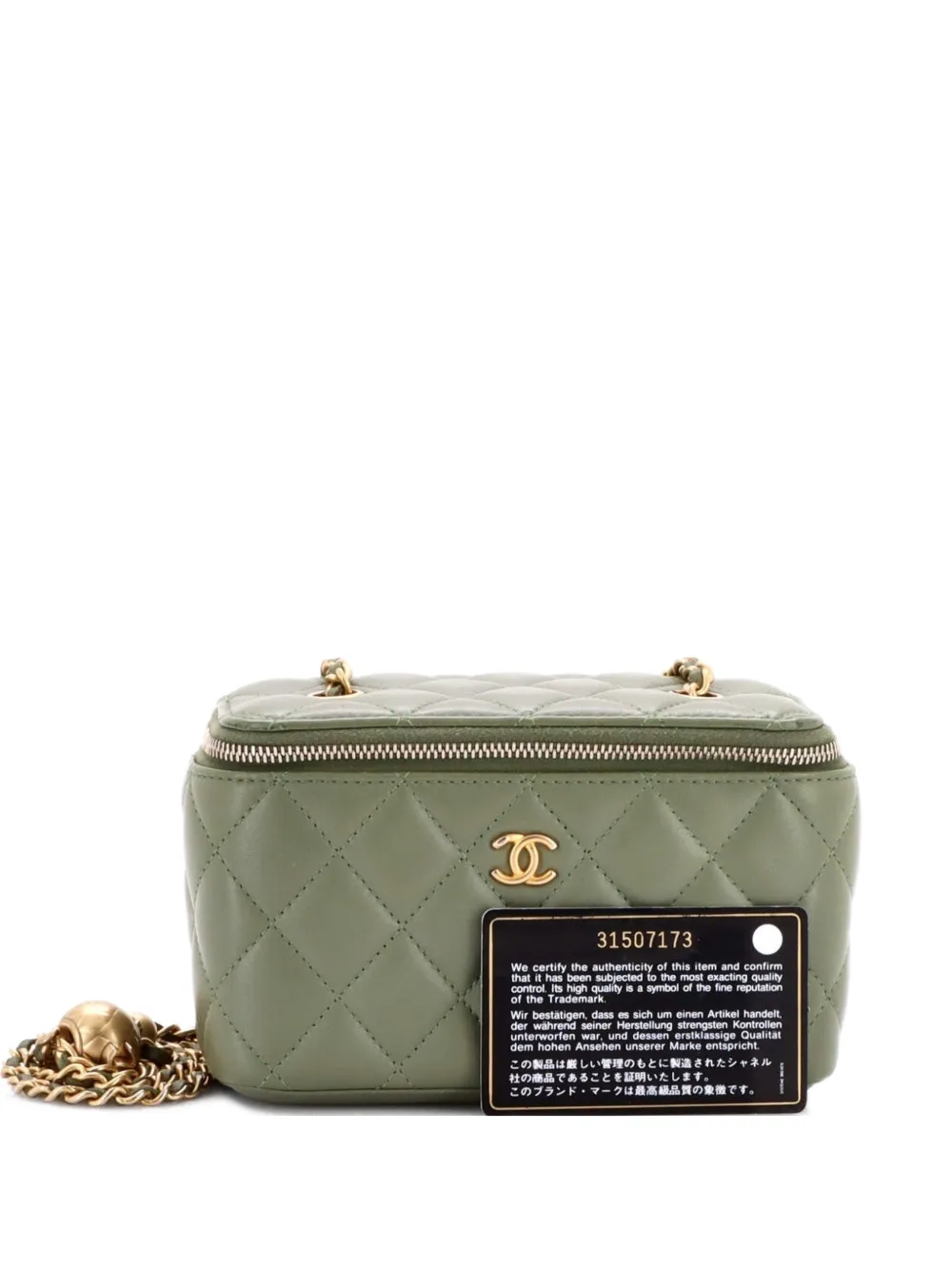 Pre-owned Chanel Pearl Crush Vanity Case With Chain Quilted Lambskin Small Clutch Bag In Green