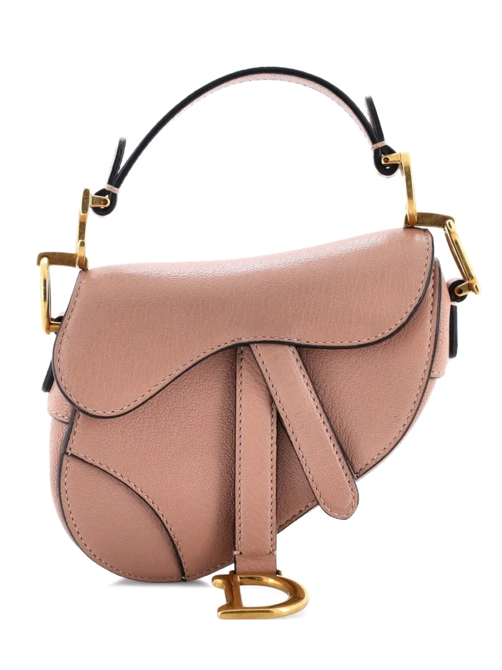 Pre-owned Dior Saddle Handbag Leather Micro Satchel In Neutral