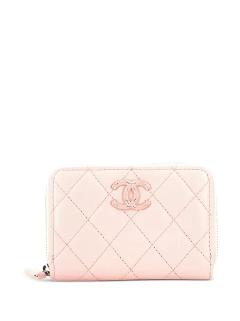 CHANEL Pre-Owned CC Enamel Zip Coin Purse Quilted Lambskin small wallets