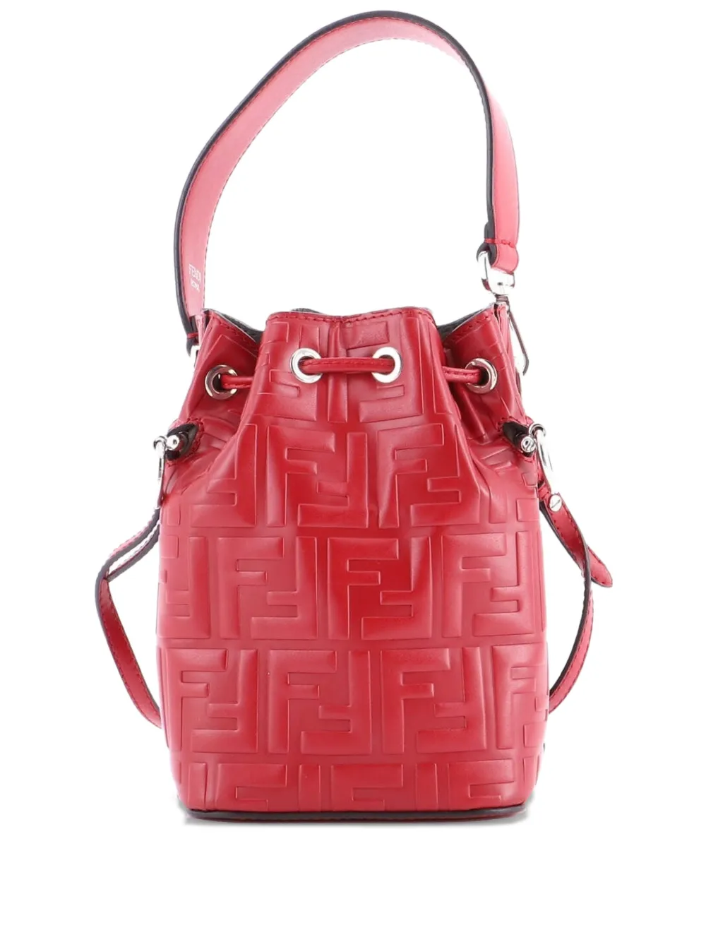 Fendi Pre-Owned Mon Tresor Zucca Embossed Leather Mini bucket bag - Rosso