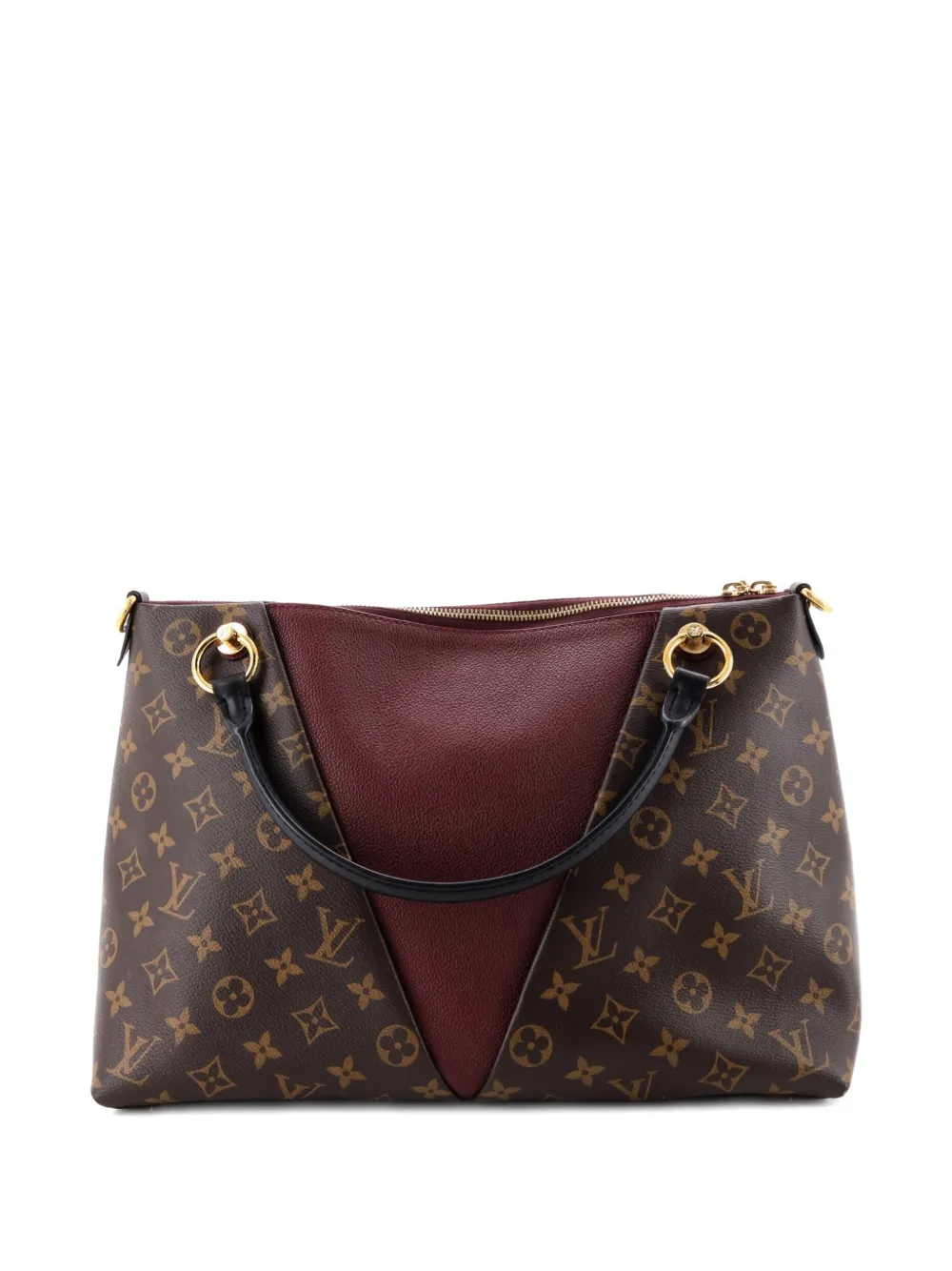 Pre-owned Louis Vuitton V Tote Monogram Canvas And Leather Mm Shoulder Bag In Brown