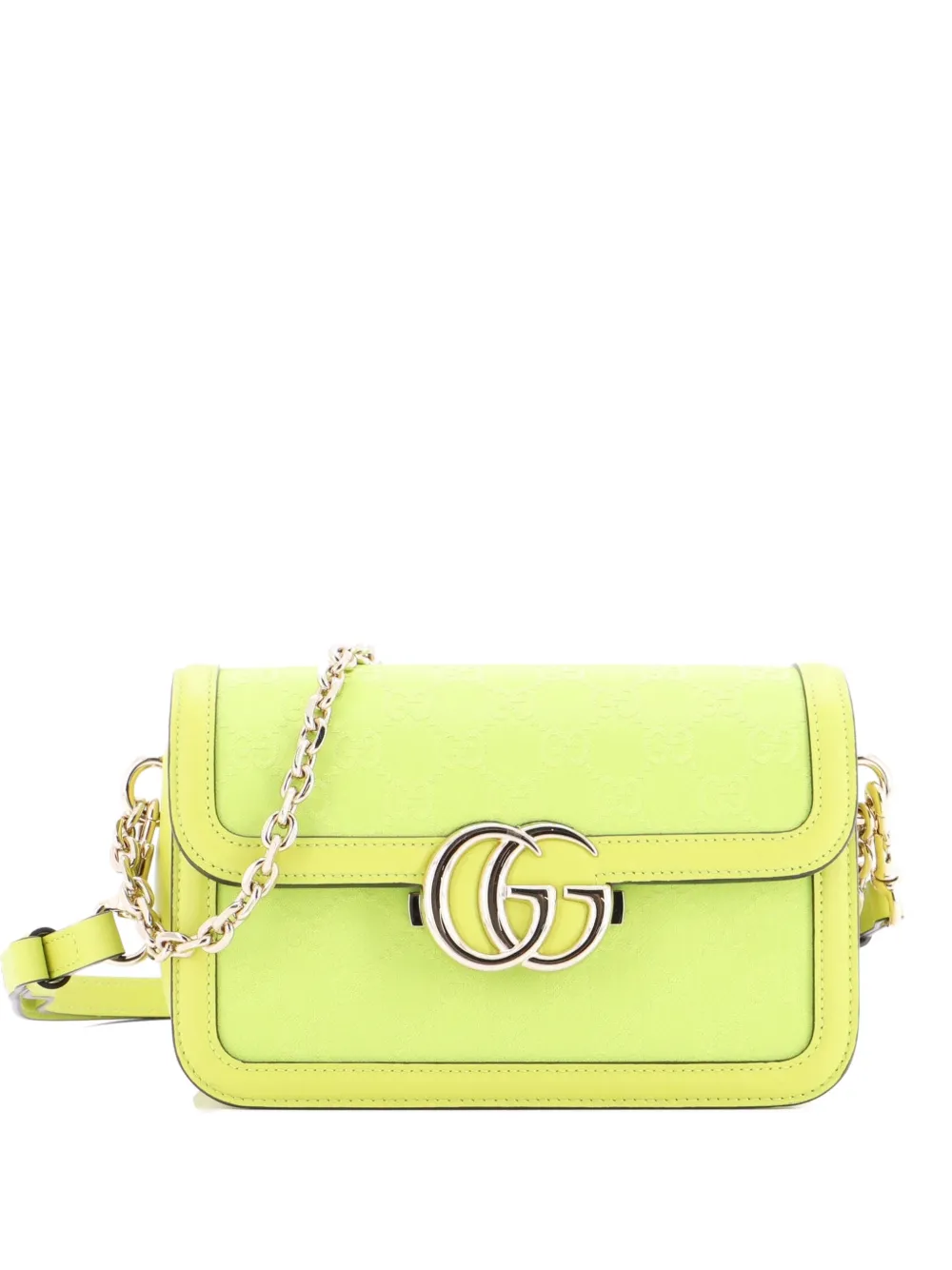 Pre-owned Gucci Go Gg Canvas With Leather Small Shoulder Bag In Green