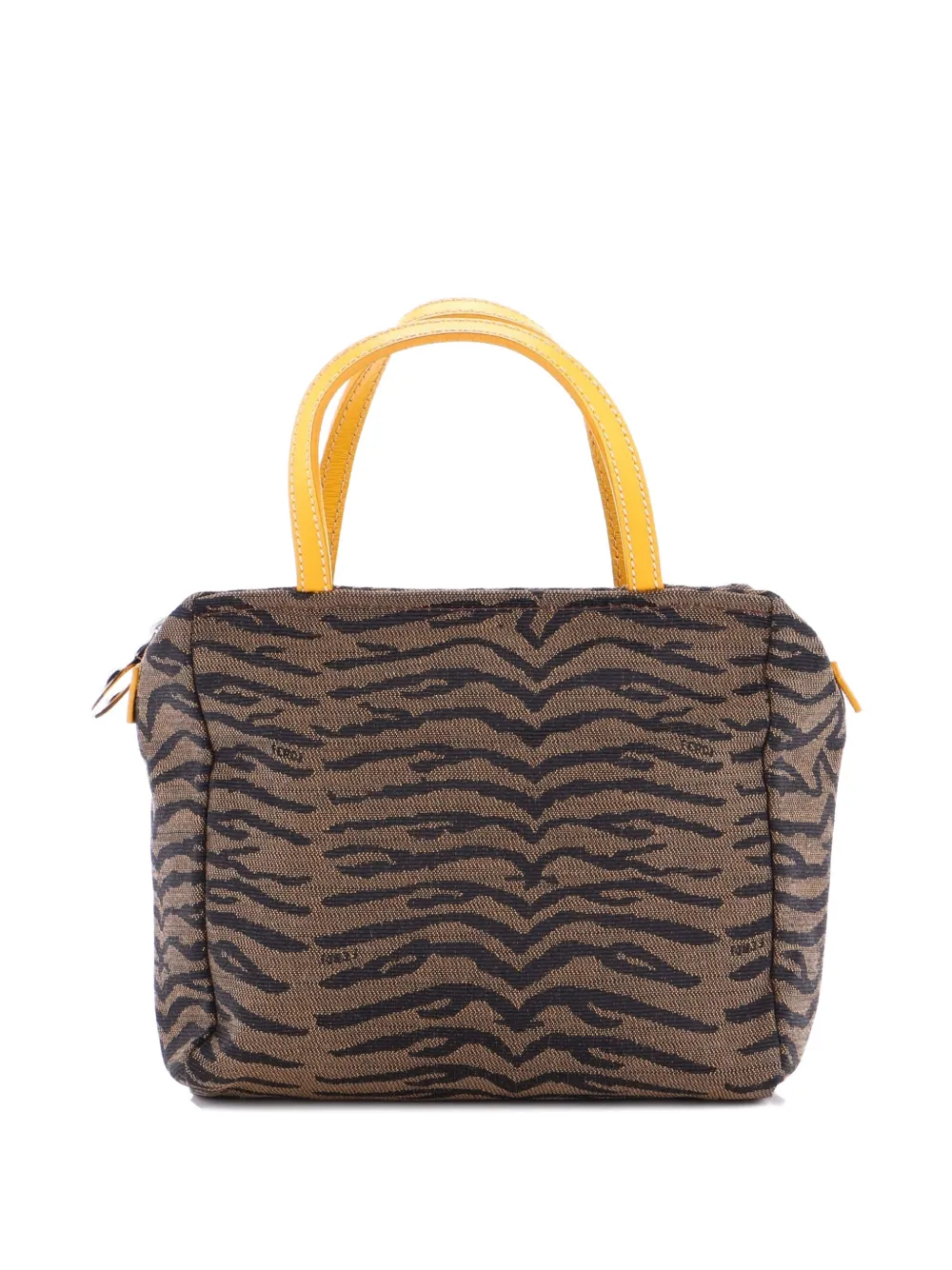 Pre-owned Fendi Zip Printed Jacquard Tote Bag In Brown