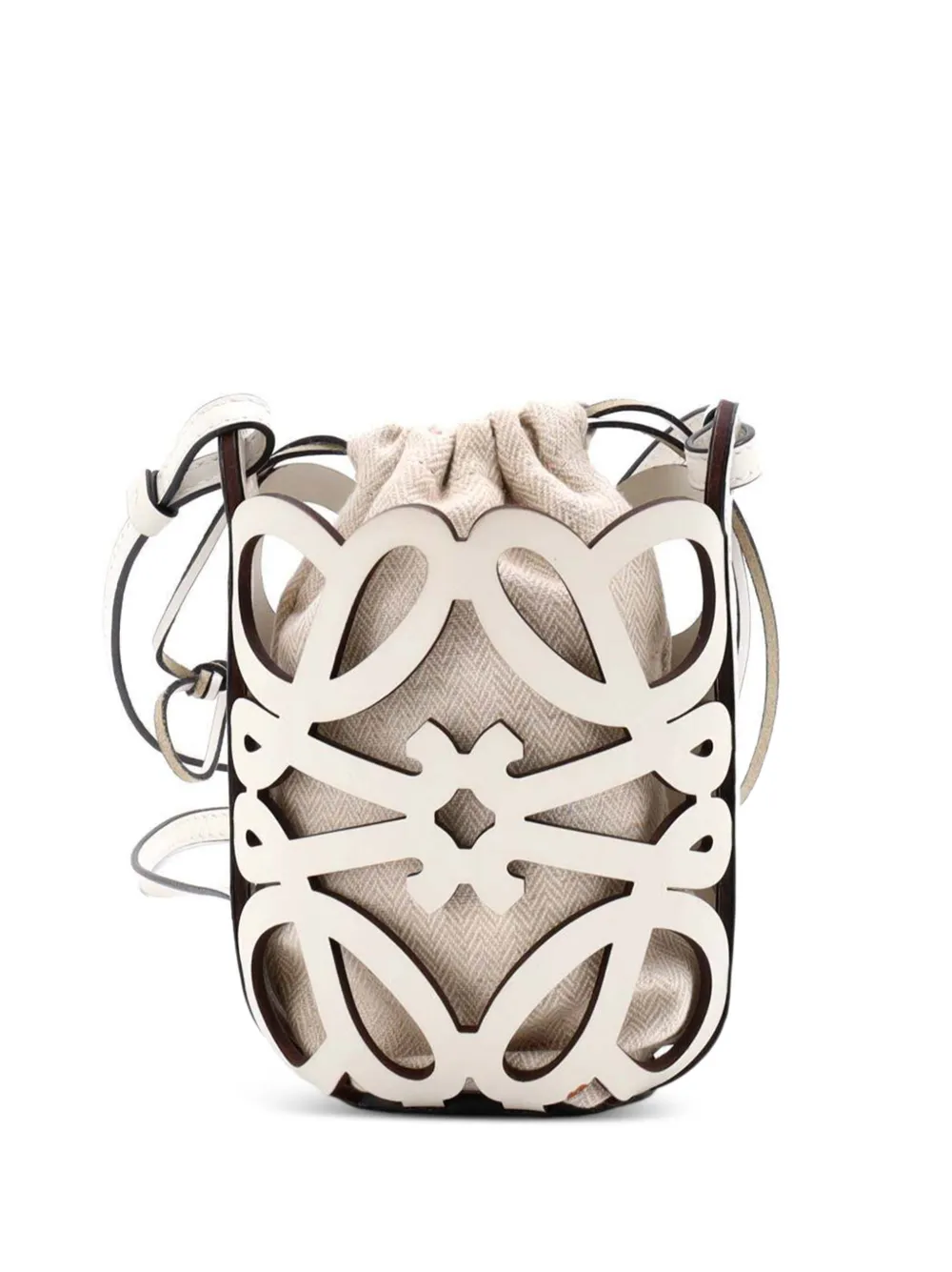 Loewe Pre-Owned Anagram Drawstring Crossbody Bag Leather with Canvas Mini bucket bag | blanco | Image 1
