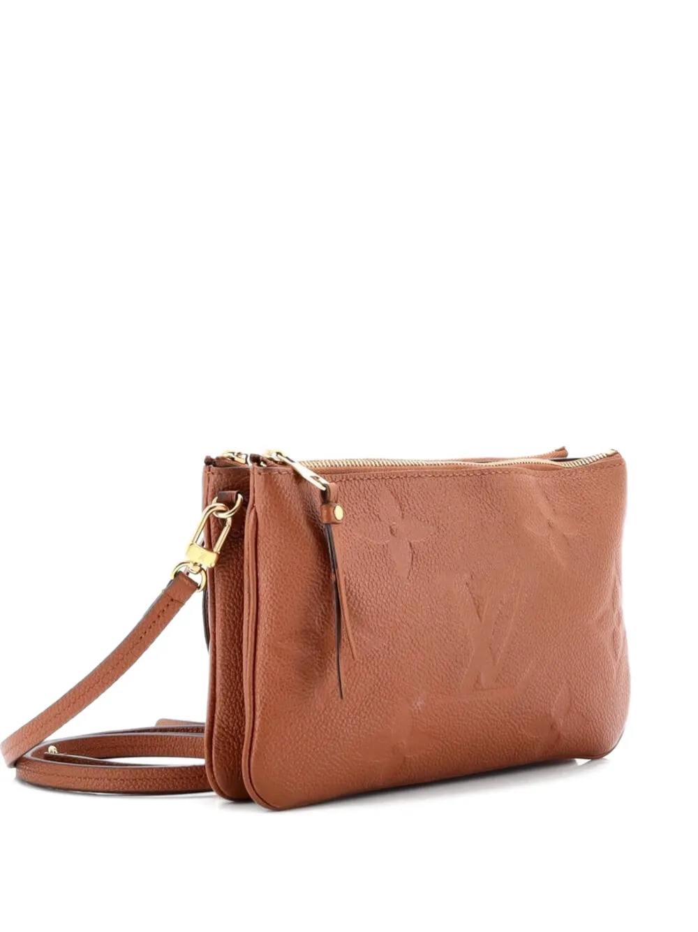 Pre-owned Louis Vuitton Double Zip Pochette Monogram Empreinte Giant Crossbody Bag In Brown