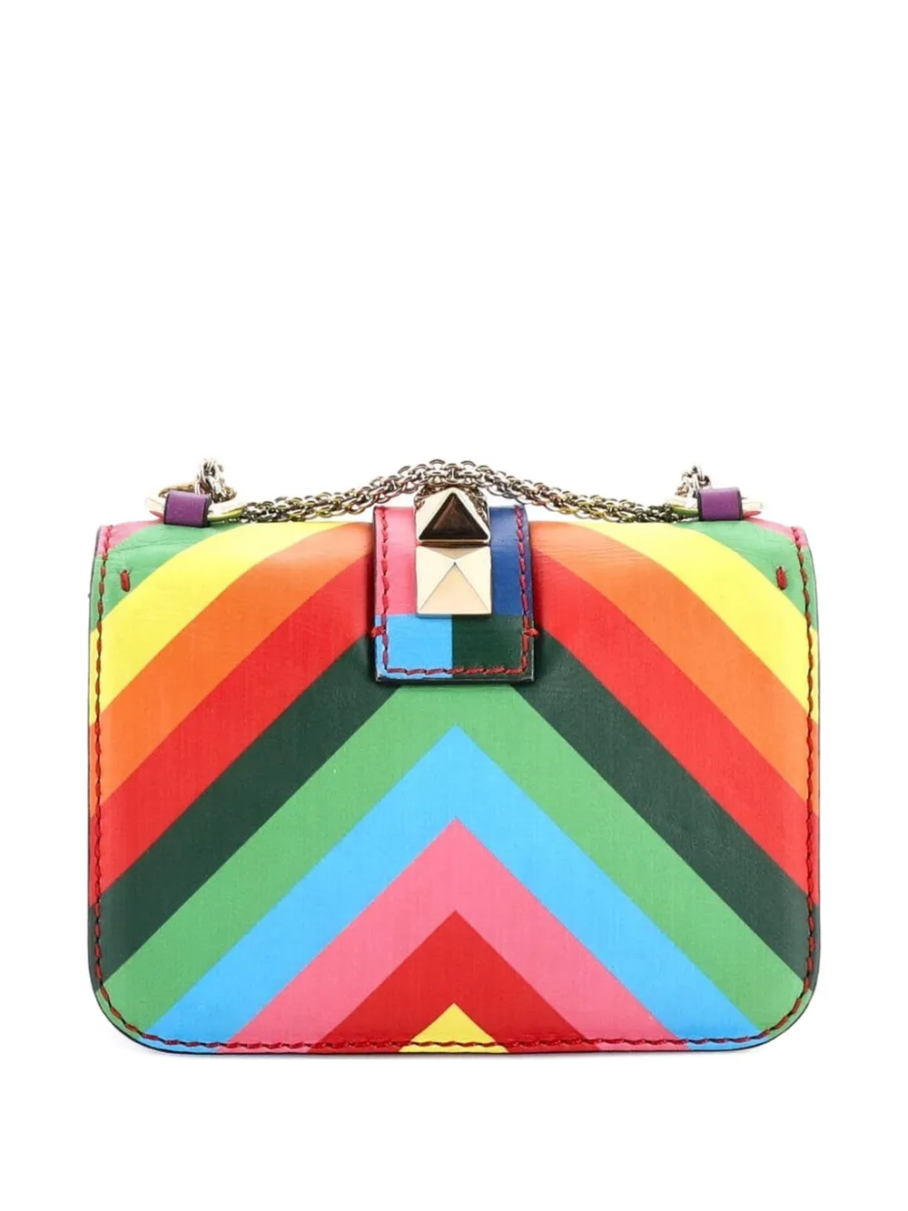 Pre-owned Valentino Garavani 1973 Glam Lock Striped Leather Small Shoulder Bag In Multi
