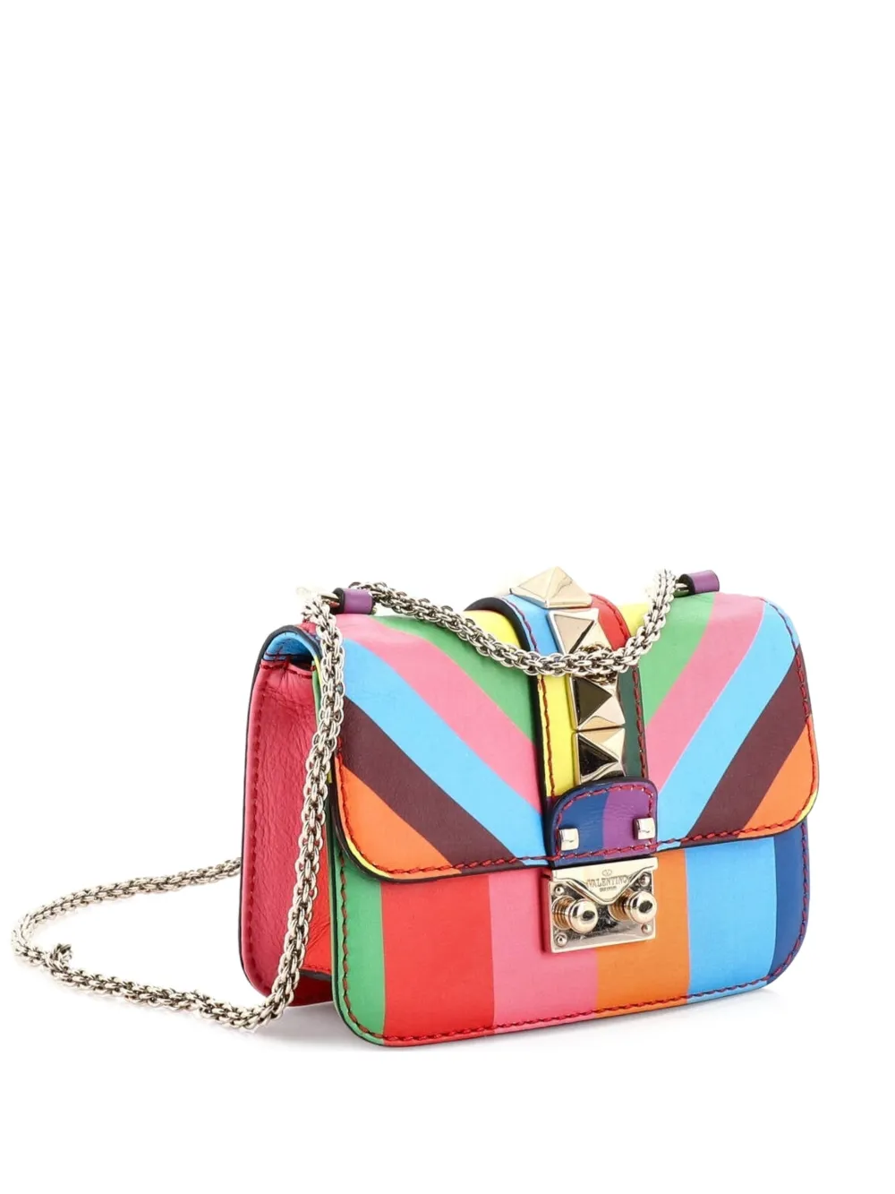 Valentino Garavani Pre-Owned 1973 Glam Lock Striped Leather Small shoulder bag - Multicolore