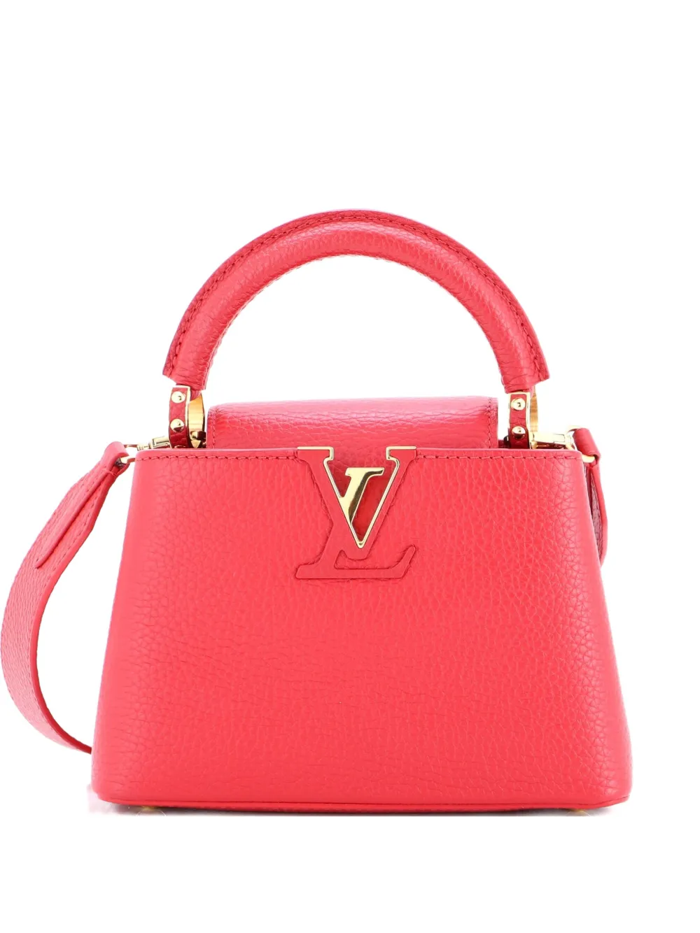 Pre-owned Louis Vuitton Capucines Bag Leather Mini Satchel In Red