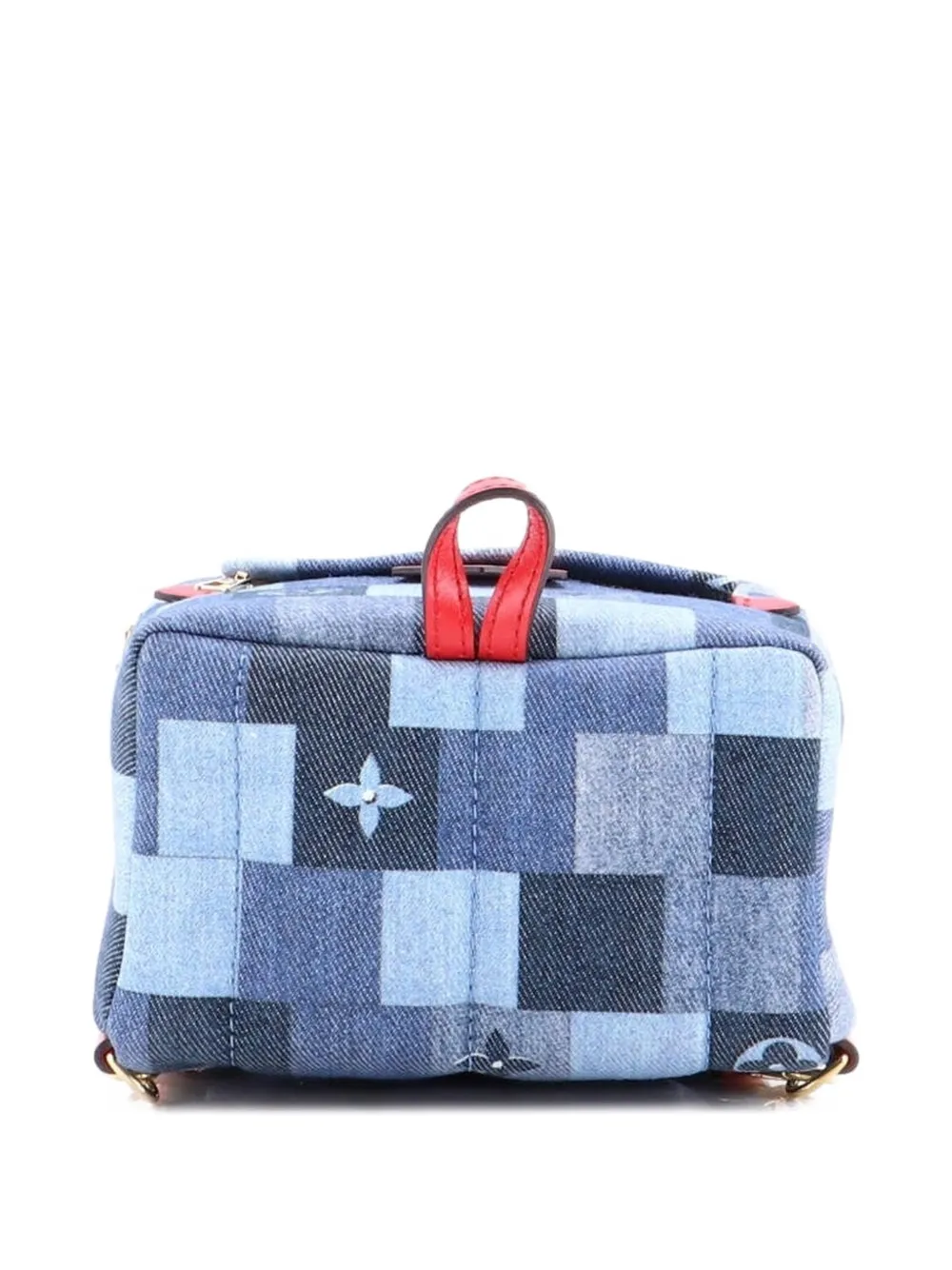 Pre-owned Louis Vuitton Palm Springs Damier And Monogram Patchwork Denim Mini Backpack In Blue