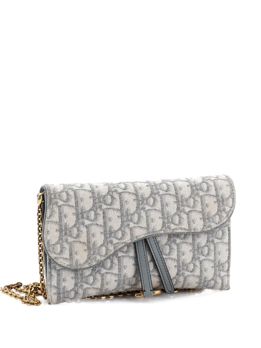 Pre-owned Dior Saddle Chain Wallet Oblique Canvas Crossbody Bag In Gray