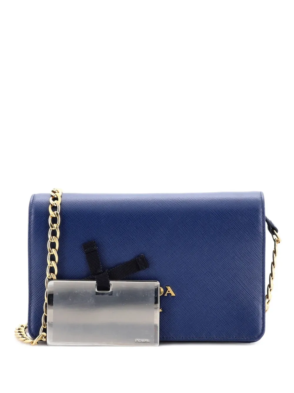 Pre-owned Prada Chain Wallet Saffiano Leather Crossbody Bag In Blue