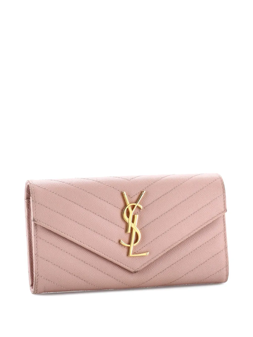 SAINT LAURENT Pre-owned Classic Monogram Flap Wallet Matelasse Chevron Leather Large Small Wallets In Pink