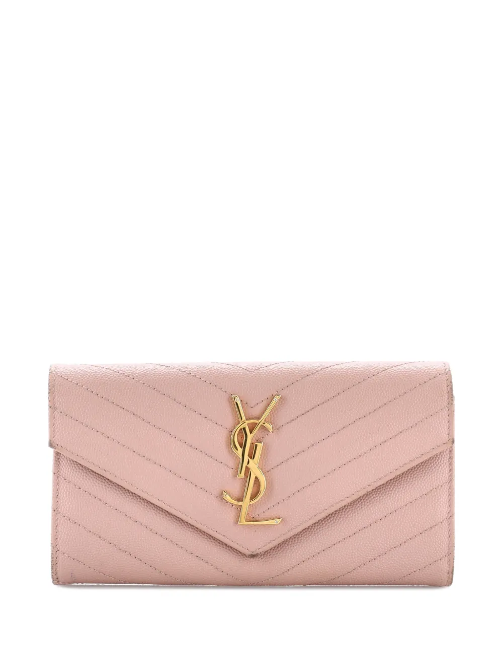 Pre-owned Saint Laurent Classic Monogram Flap Wallet Matelasse Chevron Leather Large Small Wallets In Pink