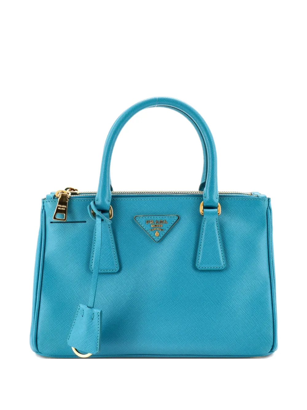 Pre-owned Prada Galleria Double Zip Saffiano Leather Small Tote Bag In Blue