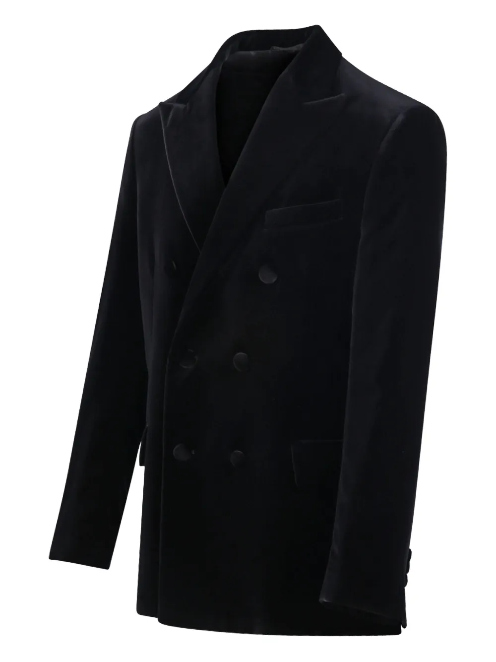 Contrasting-Lapels Double-Breasted Blazer