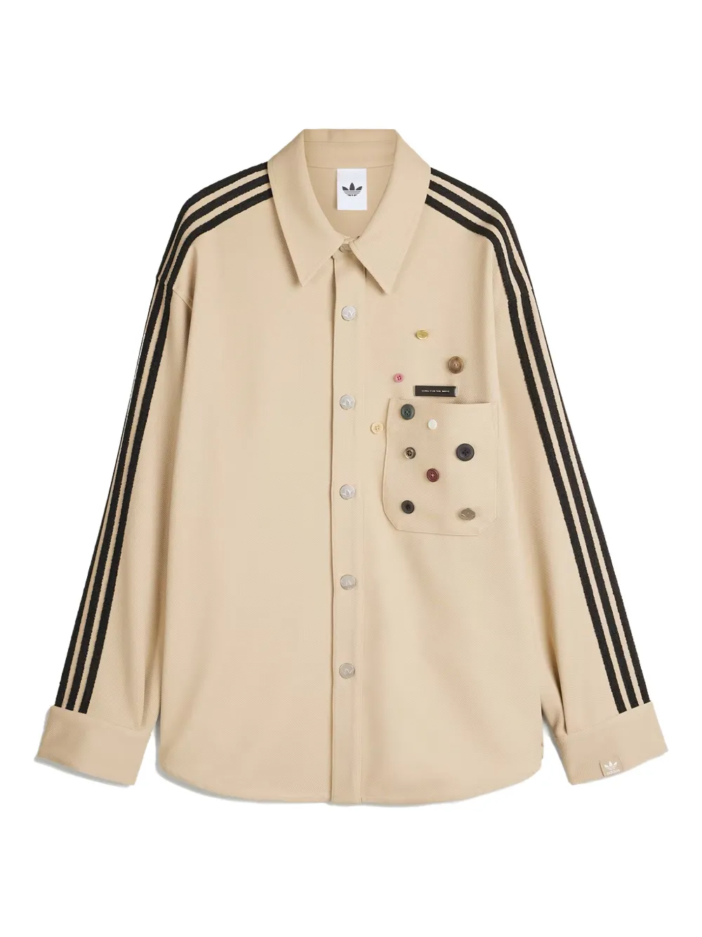 Adidas Originals Song For The Mute Striped-sleeve Button-up Overshirt In Neutral