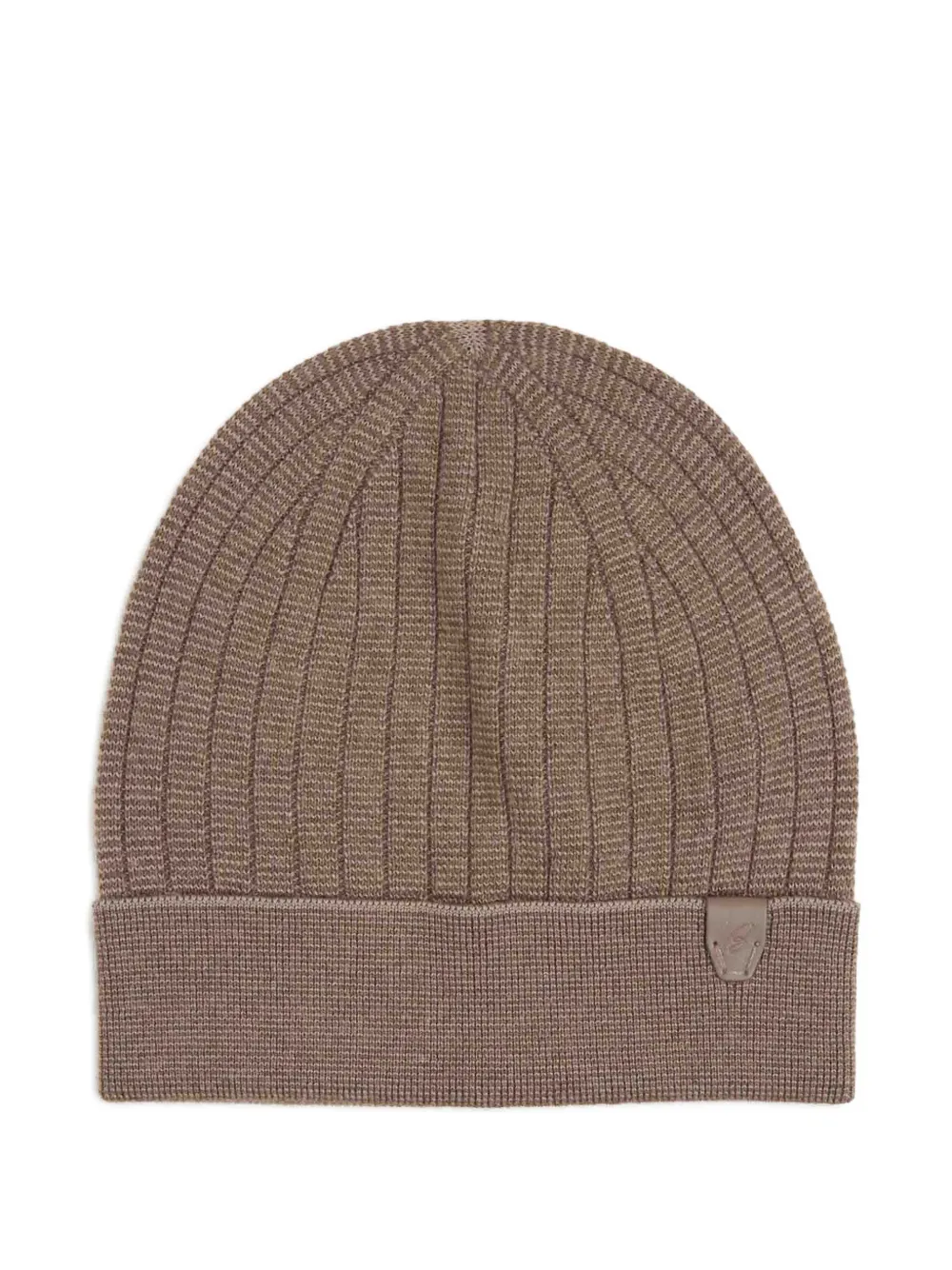 Brioni ribbed logo-patch beanie hat - Marrone