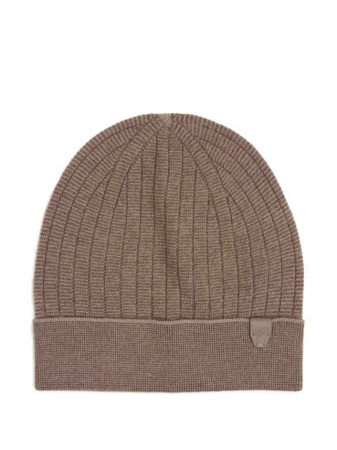 Brioni ribbed logo-patch beanie hat