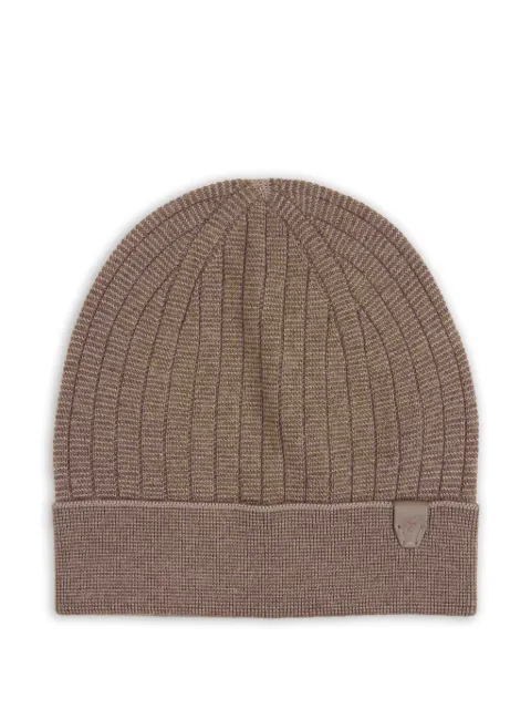 Brioni ribbed logo-patch beanie hat