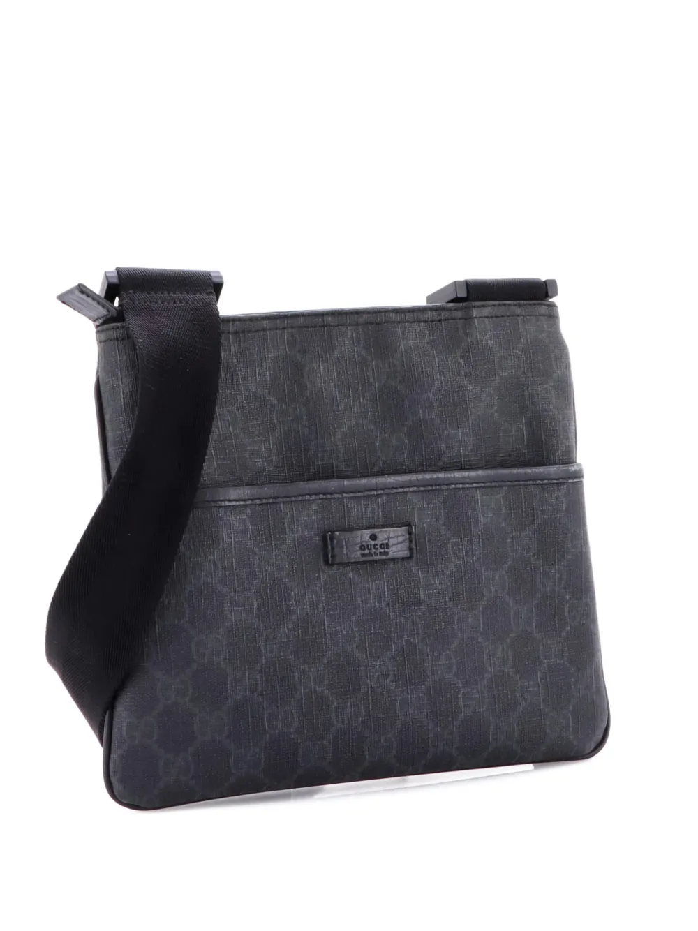 Pre-owned Gucci Flat Messenger Bag Gg Coated Canvas Small Crossbody Bag In Black