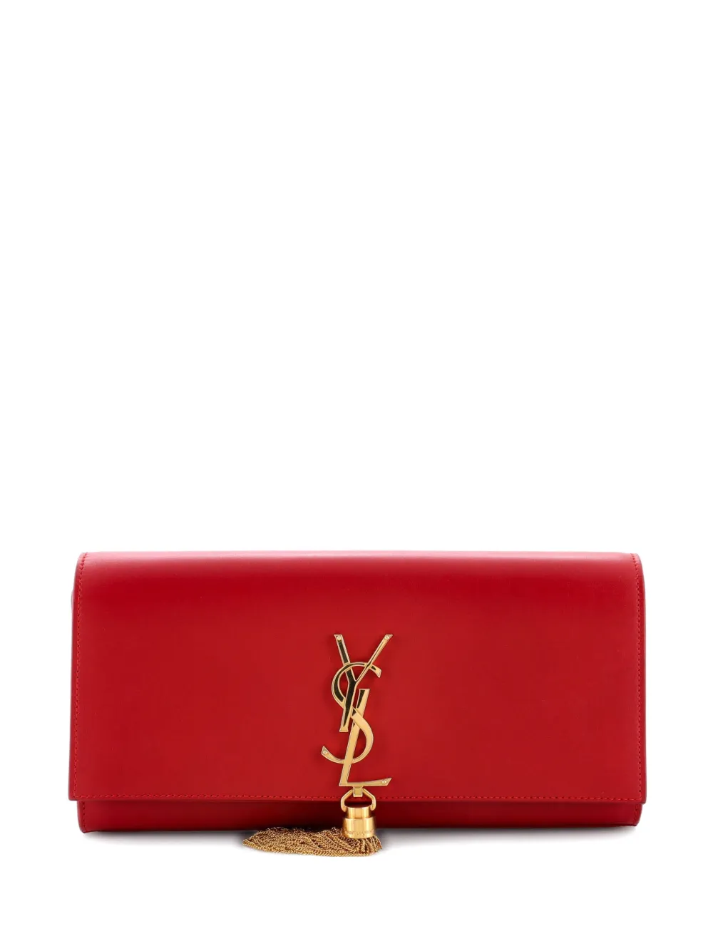 Pre-owned Saint Laurent Classic Monogram Tassel Leather Long Clutch Bag In Red