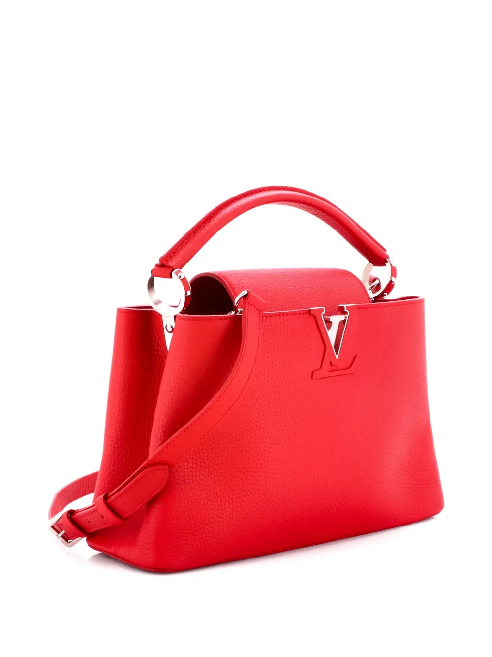 Pre-owned Louis Vuitton Capucines Bag Leather Pm Satchel In Red