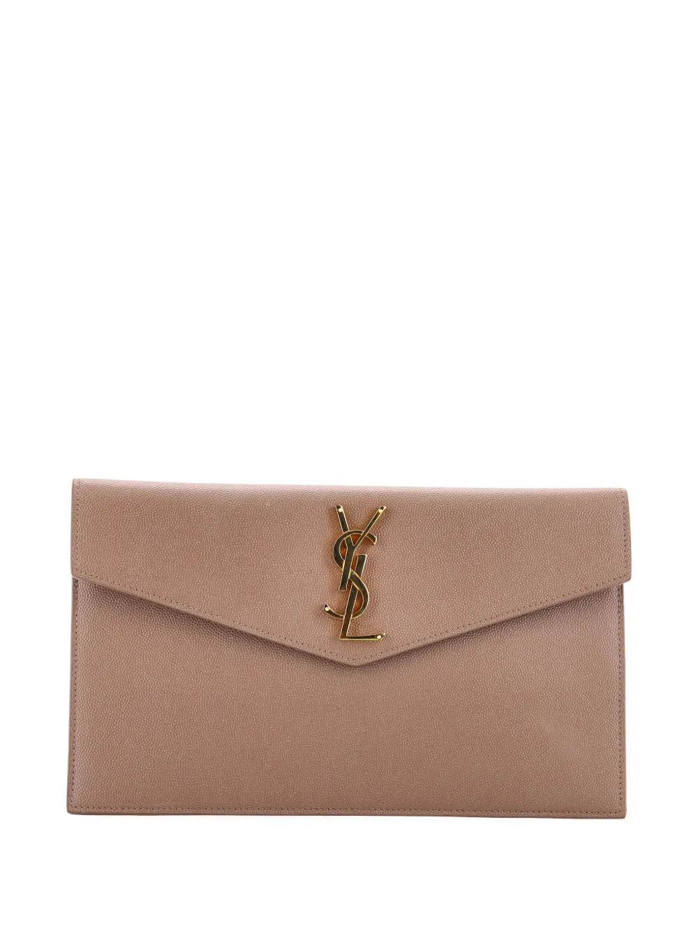 Pre-owned Saint Laurent Uptown Pouch Leather Clutch Bag In Neutral