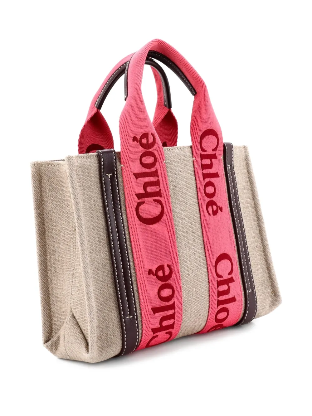 Pre-owned Chloé Woody Canvas With Leather Small Tote Bag In Pink