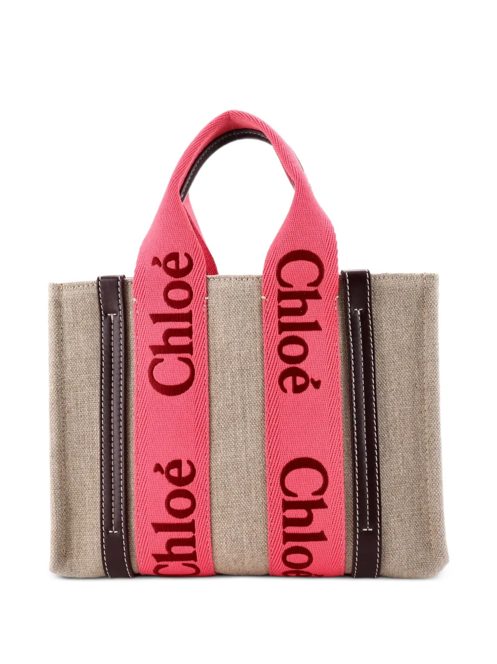 Pre-owned Chloé Woody Canvas With Leather Small Tote Bag In Pink