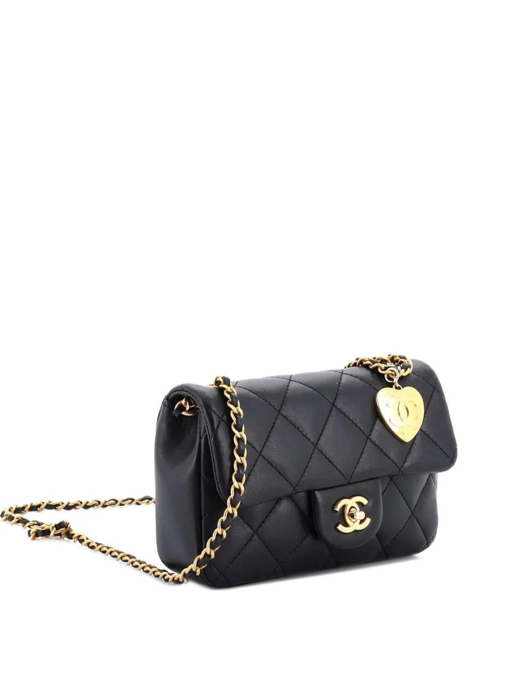 Pre-owned Chanel Heart Charms Flap Bag Quilted Lambskin Mini Crossbody Bag In Black