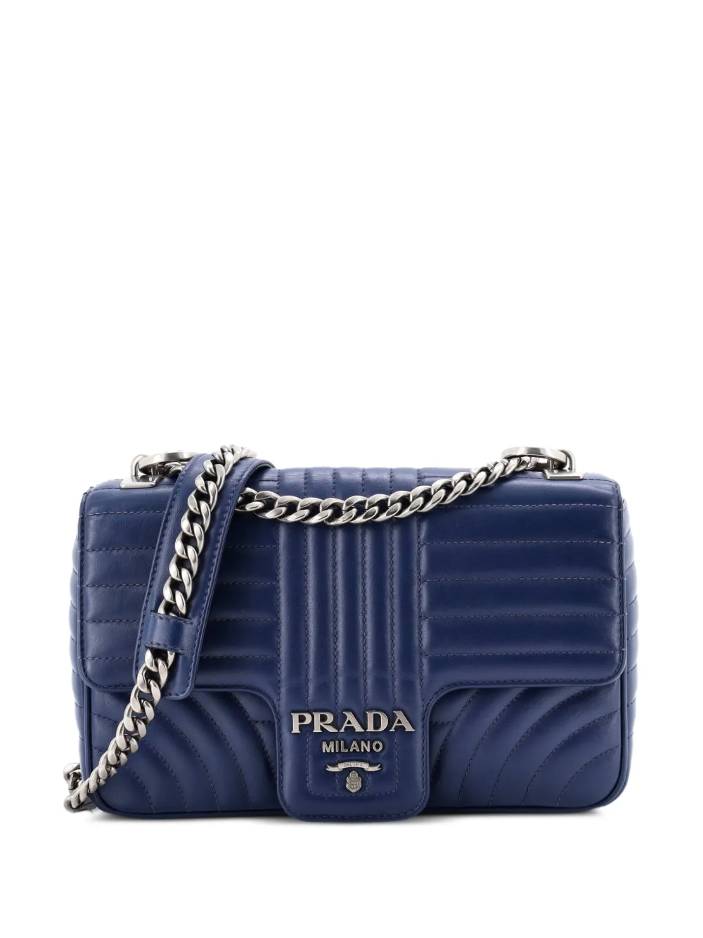 Prada Pre-Owned Chain Flap Shoulder Bag Diagramme Quilted Leather Medium crossbody bag - Blu