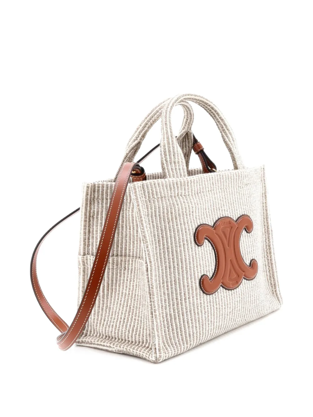 Celine Pre-Owned Cabas Thais Triomphe Striped Textile Small tote bag | Grey | Image 1