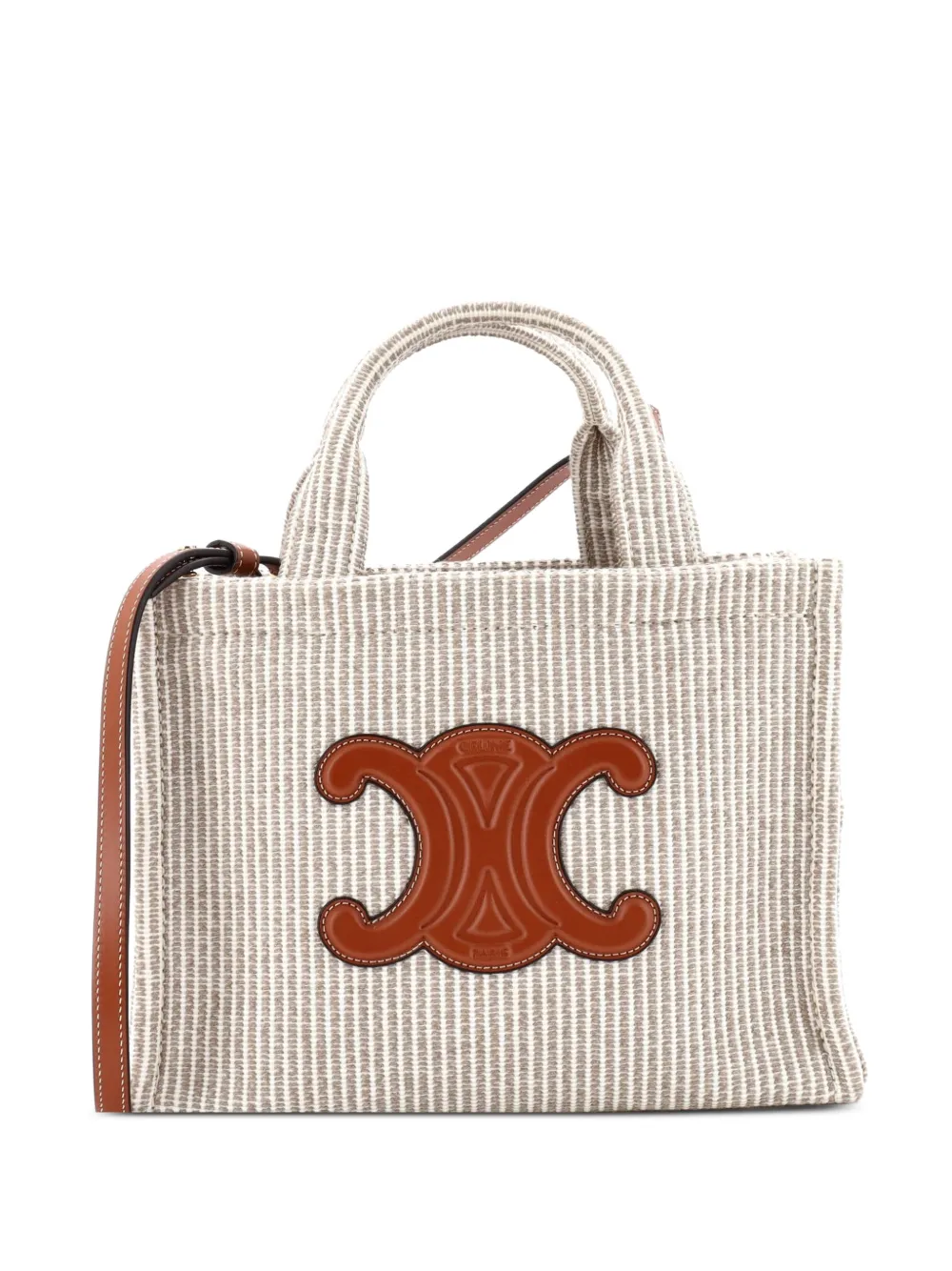 Celine Pre-Owned Cabas Thais Triomphe Striped Textile Small tote bag | Grey | Image 1
