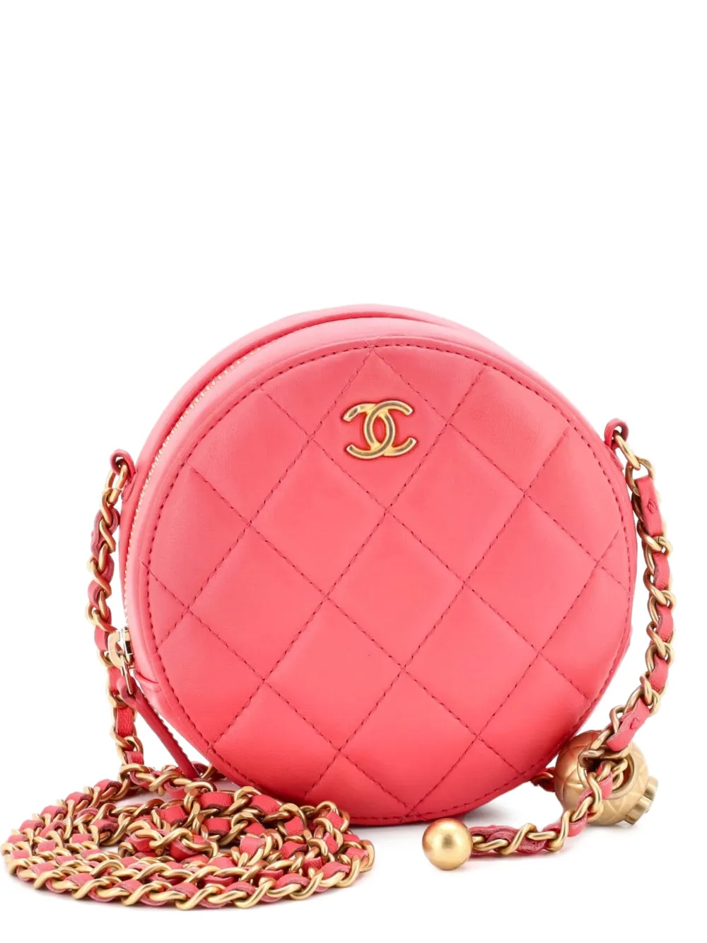 CHANEL Pre-Owned Pearl Crush Round with Chain Quilted Lambskin clutch bag - Rosa