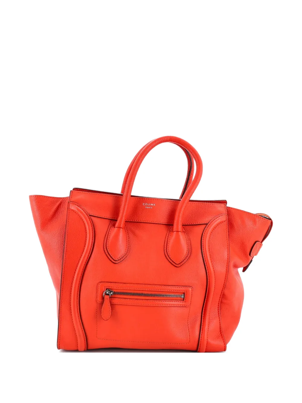 Pre-owned Celine Luggage Bag Grainy Leather Mini Tote Bag In Red
