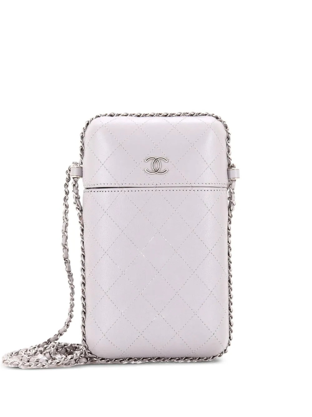 Pre-owned Chanel Chain Around Phone Holder Box Quilted Lambskin Crossbody Bag In Gray