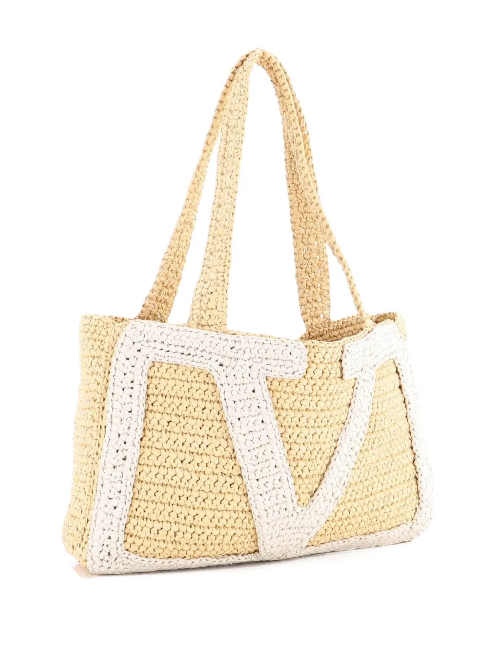 VALENTINO GARAVANI Pre-owned Superstar Shopping Raffia Medium Tote Bag In Neutral