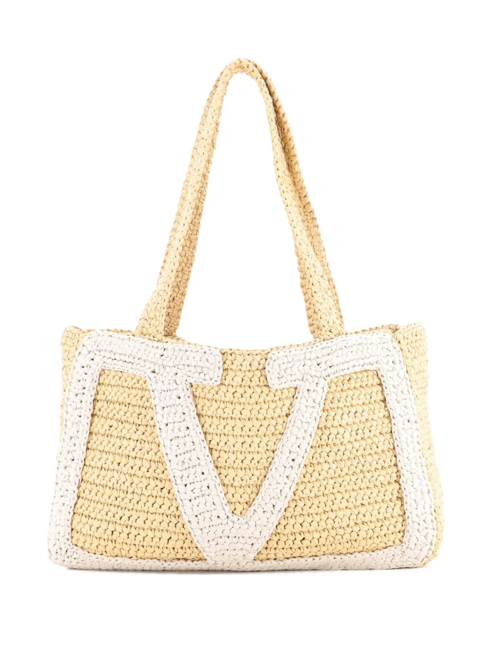 VALENTINO GARAVANI Pre-owned Superstar Shopping Raffia Medium Tote Bag In Neutral