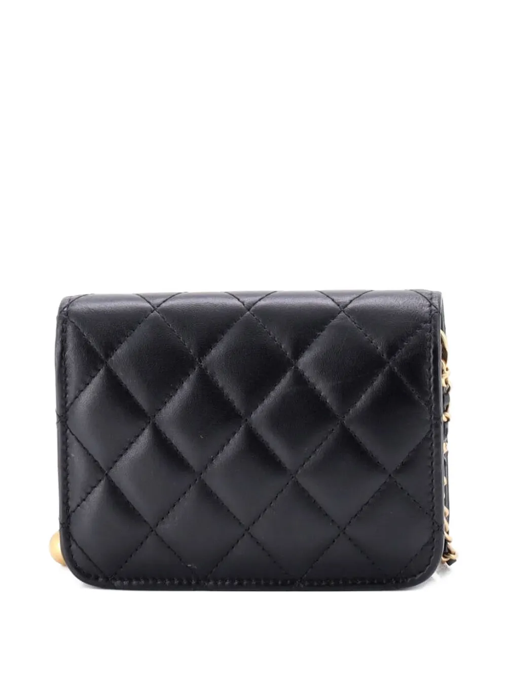 CHANEL Pre-owned Pearl Crush Flap Clutch With Chain Quilted Lambskin Mini Crossbody Bag In Black