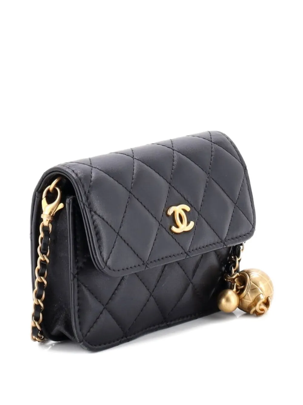 CHANEL Pre-owned Pearl Crush Flap Clutch With Chain Quilted Lambskin Mini Crossbody Bag In Black