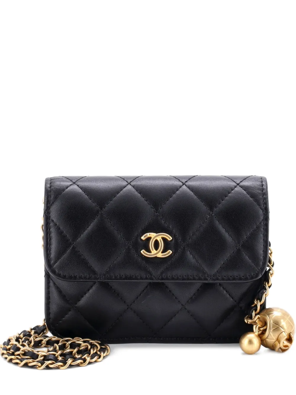 CHANEL Pre-Owned Pearl Crush Flap Clutch with Chain Quilted Lambskin Mini crossbody bag - Nero